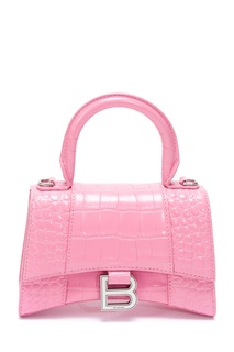 Розовая сумка из кожи Hourglass XS Balenciaga