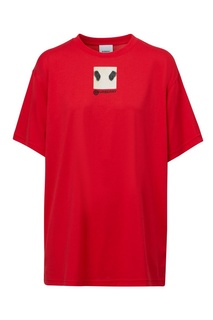 Красная хлопковая футболка с принтом Burberry