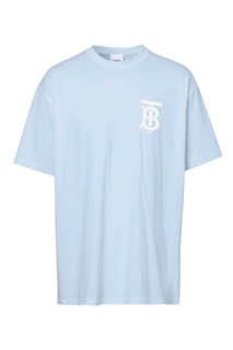 Голубая хлопковая футболка с монограммой Burberry