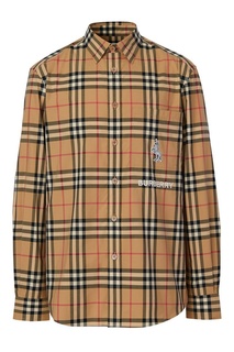 Хлопковая рубашка в клетку с вышитым логотипом Burberry