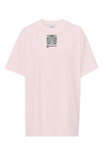 Розовая хлопковая футболка оверсайз с принтом Burberry