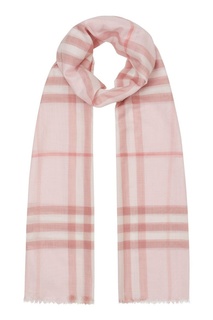 Розовый шарф из шерсти и шелка в клетку Burberry