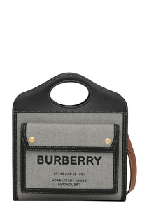 Черная миниатюрная сумка Pocket из кожи и рафии Burberry