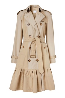 Бежевый хлопковый тренч с воланами Burberry