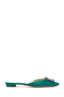 Зеленые сатиновые мюли Hangisimuflat 10 Manolo Blahnik