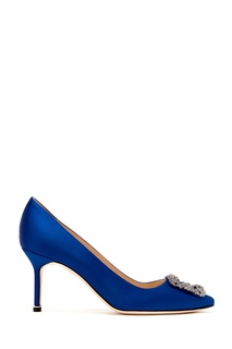 Синие сатиновые туфли Hangisi 70 Manolo Blahnik