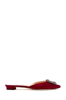 Бордовые сатиновые мюли Hangisimuflat 10 Manolo Blahnik