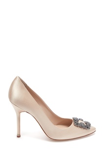 Сатиновые туфли цвета шампань Hangisi Satin 105 Manolo Blahnik