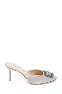 Серебристые мюли из сатина Hangisimu Satin 70 Manolo Blahnik