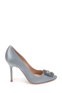 Серебристые сатиновые туфли Hangisi Satin 105 Manolo Blahnik