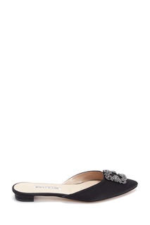 Черные сатиновые мюли Hangisimuflat Satin Manolo Blahnik