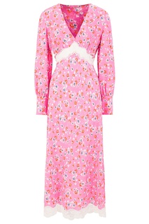 Шелковое платье с принтом и кружевом Miu Miu