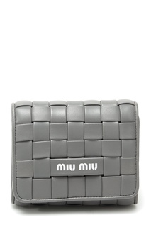 Серый кожаный кошелек с плетеным декором Miu Miu