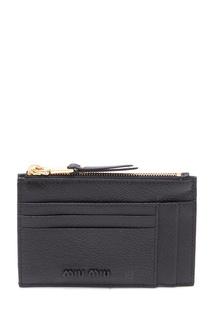 Черный кожаный картхолдер на молнии Miu Miu