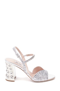 Серебристые босоножки с глиттером Miu Miu