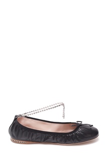 Черные кожаные балетки с кристаллами Miu Miu