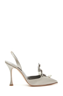 Серебристые слингбеки с кристаллами Manolo Blahnik