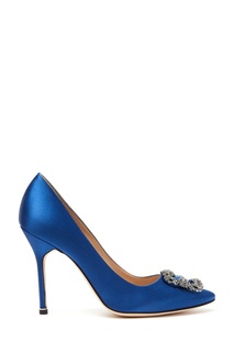 Синие туфли из атласа Hangisi 105 Manolo Blahnik