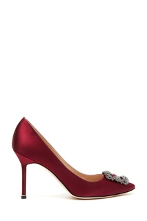 Бордовые туфли из атласа Hangisi 90 Manolo Blahnik