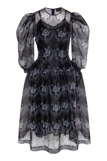 Платье из черной органзы с принтом Simone Rocha