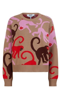 Бежевый джемпер из хлопка с рисунком Msgm