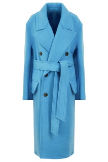 Голубое шерстяное пальто AMI Paris