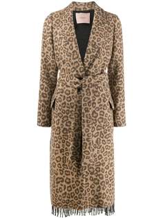 Twin-Set пальто с поясом и леопардовым принтом