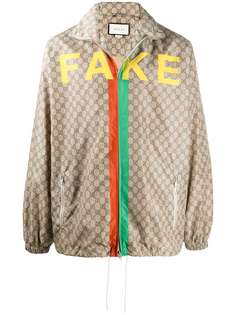 Gucci куртка с узором GG Supreme и принтом Not Fake