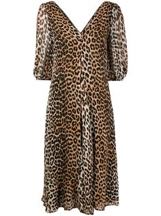 GANNI платье с леопардовым принтом и пышными рукавами