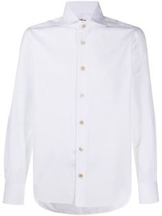 Kiton поплиновая рубашка с косым воротником