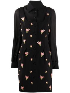 Moschino многослойное платье с цветочной вышивкой