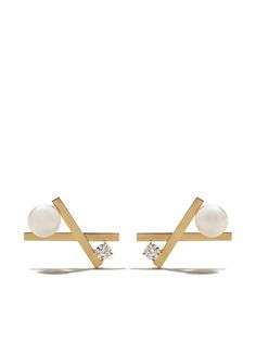 TASAKI серьги-гвоздики Balance Cross Akoya из желтого золота с жемчугом и бриллиантами