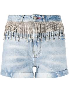 Philipp Plein джинсовые шорты с бахромой из кристаллов