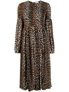 GANNI платье с леопардовым принтом и сборками