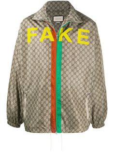Gucci куртка с узором GG Supreme и принтом Not Fake