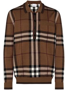 Burberry check-intarsia wool polo shirt