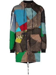 By Walid hooded patchwork-style parka coat
