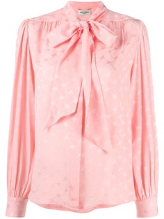 Saint Laurent pussy-bow ruched blouse