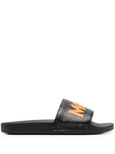 MCM logo leather pool slides