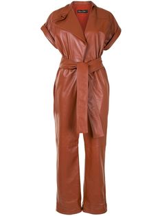 Oscar de la Renta leather belted short-sleeve jumpsuit