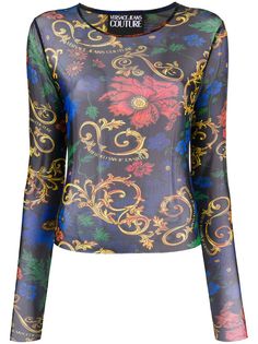 Versace Jeans Couture полупрозрачный топ с принтом Baroque