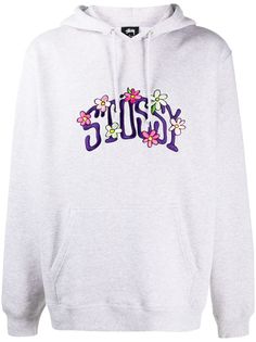 Stussy floral logo print hoodie