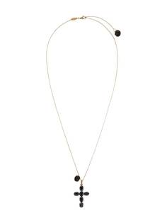 Dolce & Gabbana 18kt yellow gold Devotion cross black sapphire and jade necklace