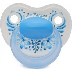 Пустышка Happiness Dental силикон 0-6 мес. "Я люблю Россию" Bibi, голубой