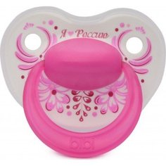 Пустышка Happiness Dental силикон 0-6 мес. "Я люблю Россию" Bibi, розовый