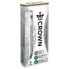 CROWN Набор гелевых ручек Hi-Jell Metallic, 12 шт, 0.5 мм, серебро металлик цвет чернил