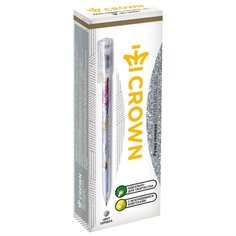 CROWN Набор гелевых ручек Glitter Metal Jell с блестками, 1.0 мм, 12 шт, серебристый цвет чернил