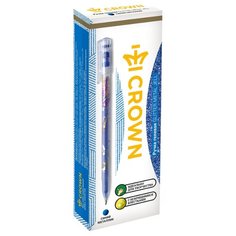 CROWN Набор гелевых ручек Glitter Metal Jell с блестками, 1.0 мм, 12 шт, синий цвет чернил