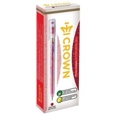 CROWN Набор гелевых ручек Glitter Metal Jell с блестками, 1.0 мм, 12 шт, красный цвет чернил