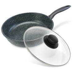 Сковорода NEVA Granite NG124K 24 см с крышкой, серый Нева